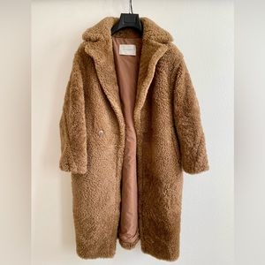 Genuine Shearling Leather “Max Mara” thick teddy bear fleece Caramel brown coat